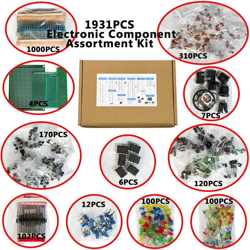 1900PCS Electronic Component Kit – Resistors, Capacitors & More
