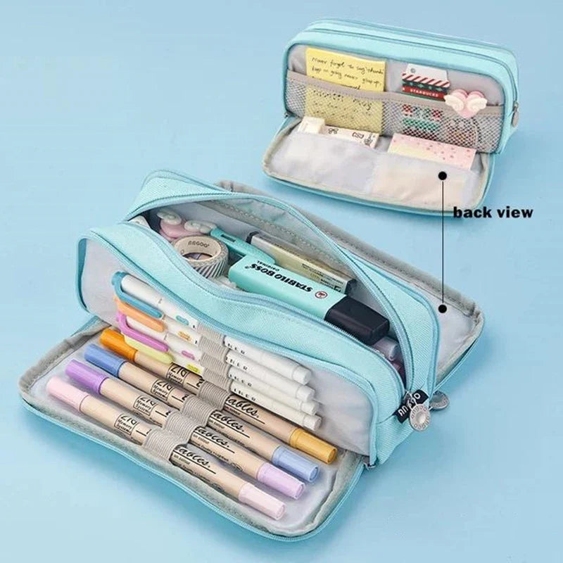 Large Pencil Case Big Capacity Storage Bag Double-side Open Student