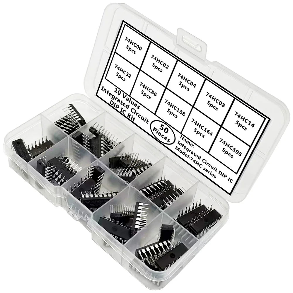 50PCS 74HC DIP IC Kit – 10 Logic Gate ICs for Electronics