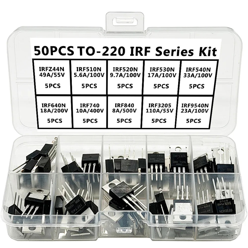 50PCS TO-220 MOSFET Power Transistor Kit – IRF Series Assortment