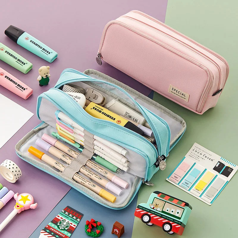 Large Pencil Case Big Capacity Storage Bag Double-side Open Student