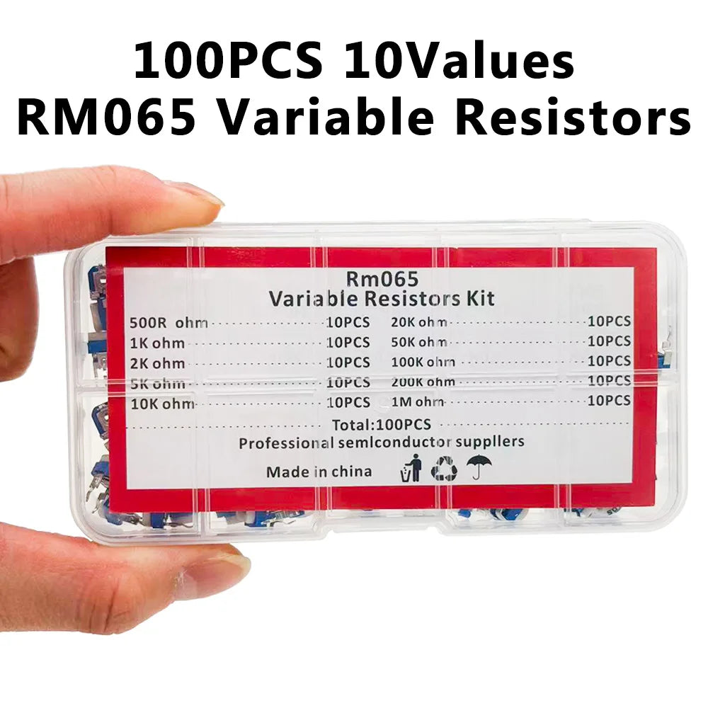 100Pcs RM065 Variable Resistor Kit – 10 Values 500R–1M