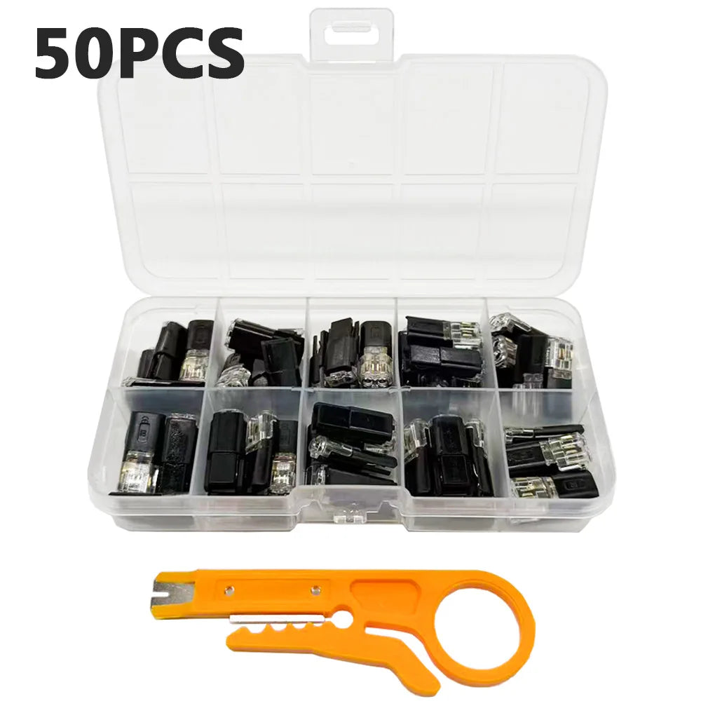 50pcs LED 2-Pin Solderless Cable Buckle Connector with Box