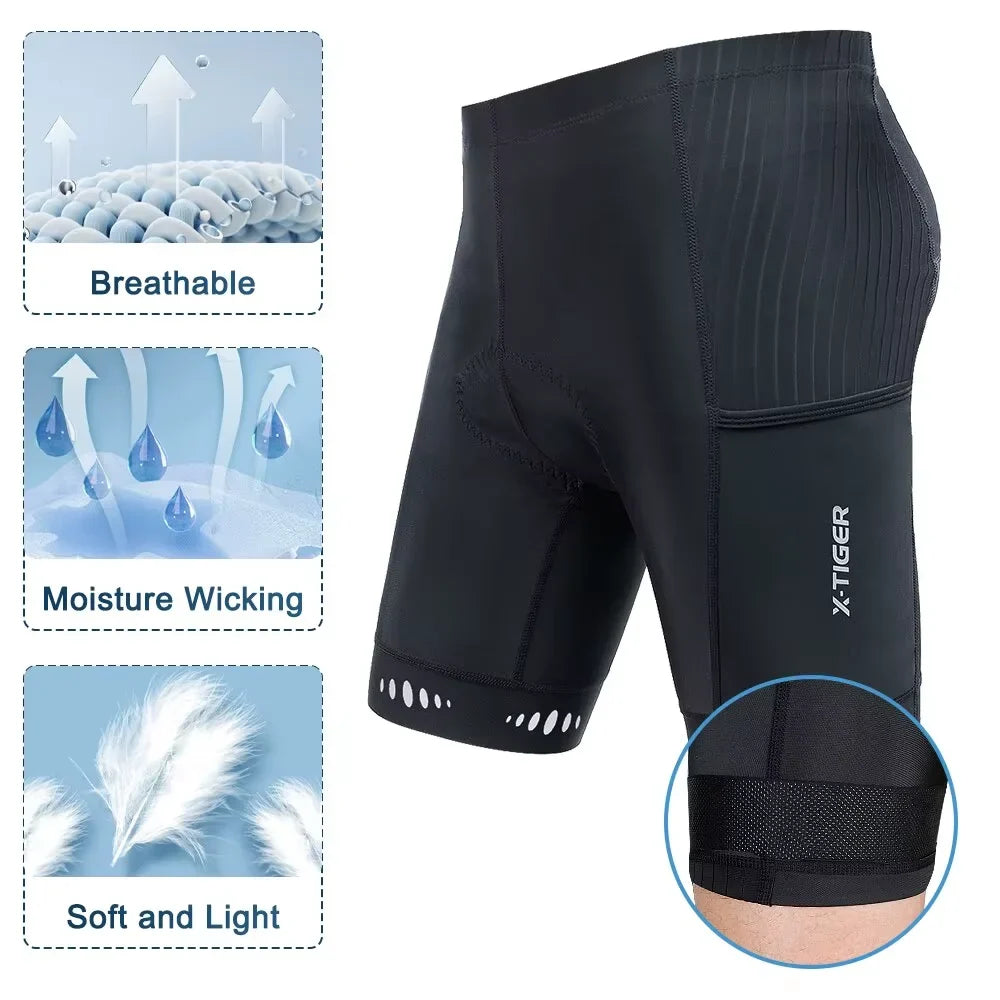 X-TIGER Men's 5D Padded Cycling Shorts – 3 Pockets & UV Guard