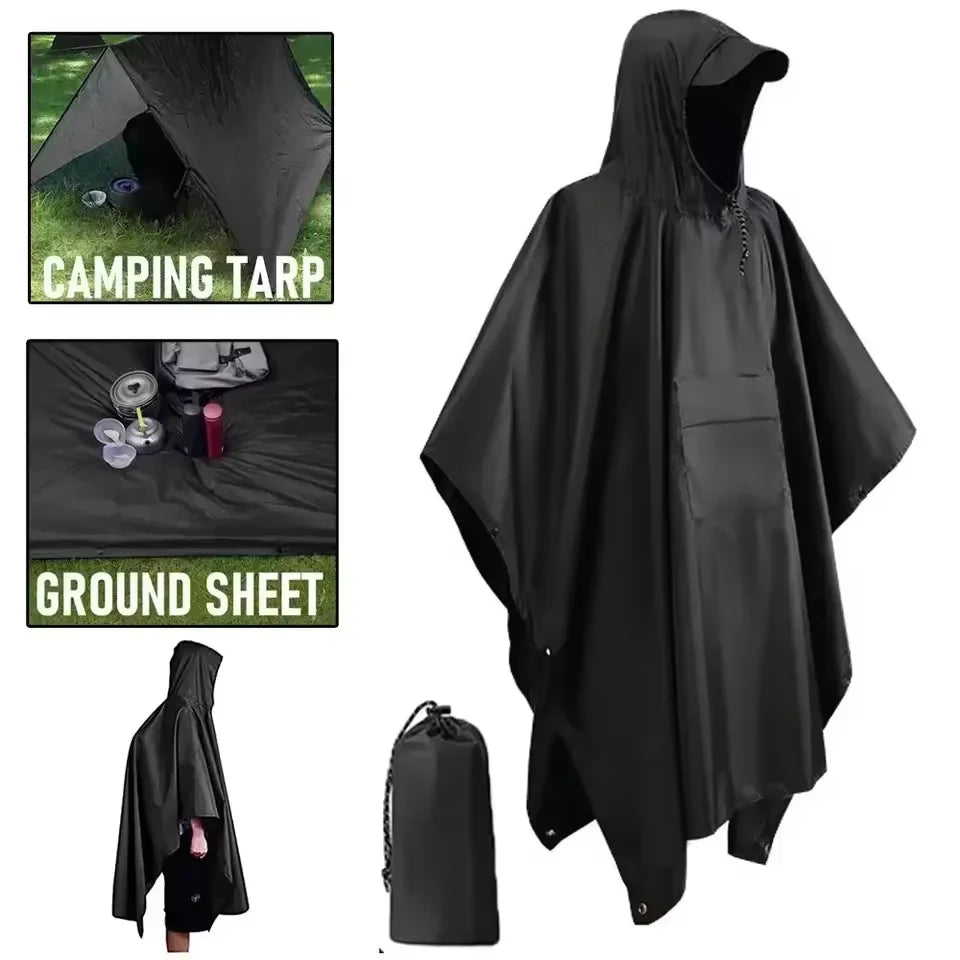 3-in-1 Waterproof Military Poncho – Raincoat, Tent & Cover
