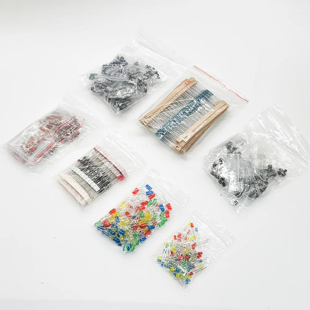 1500 Pcs Electronic Components Kit – LEDs, Resistors & Capacitors