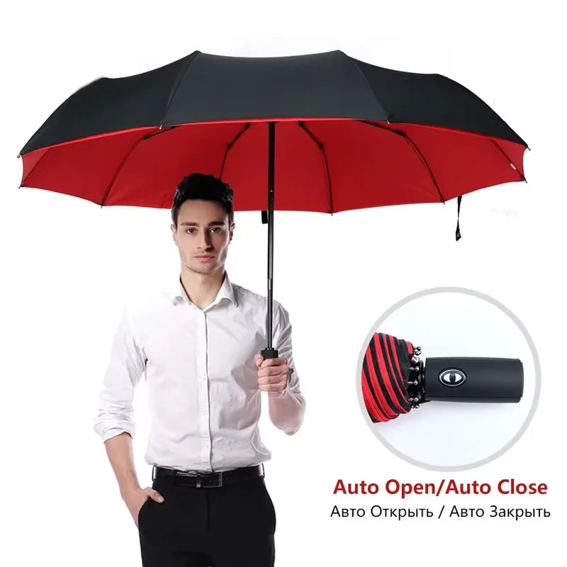 Automatic Windproof Folding Umbrella – 10 Rib Double Layer