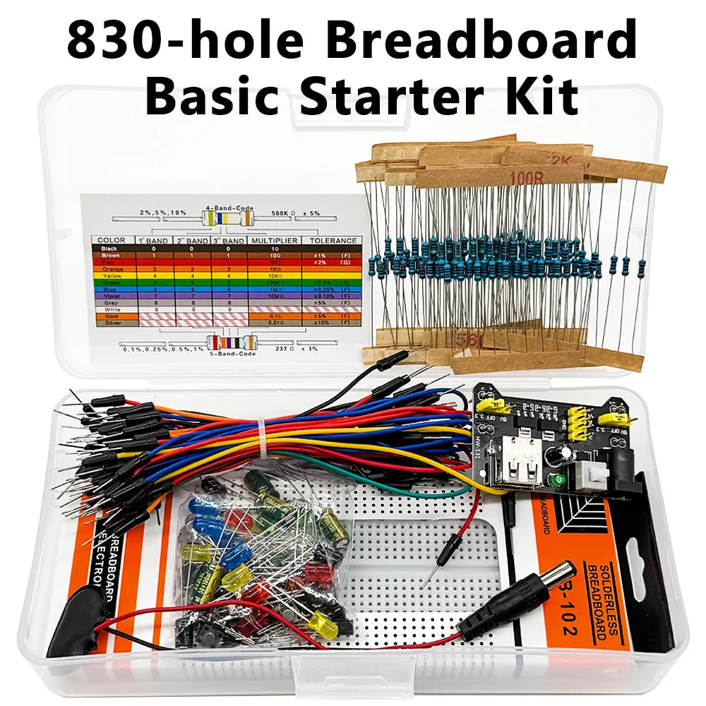830-Hole Breadboard Kit – Arduino UNO R3, LED & Resistors