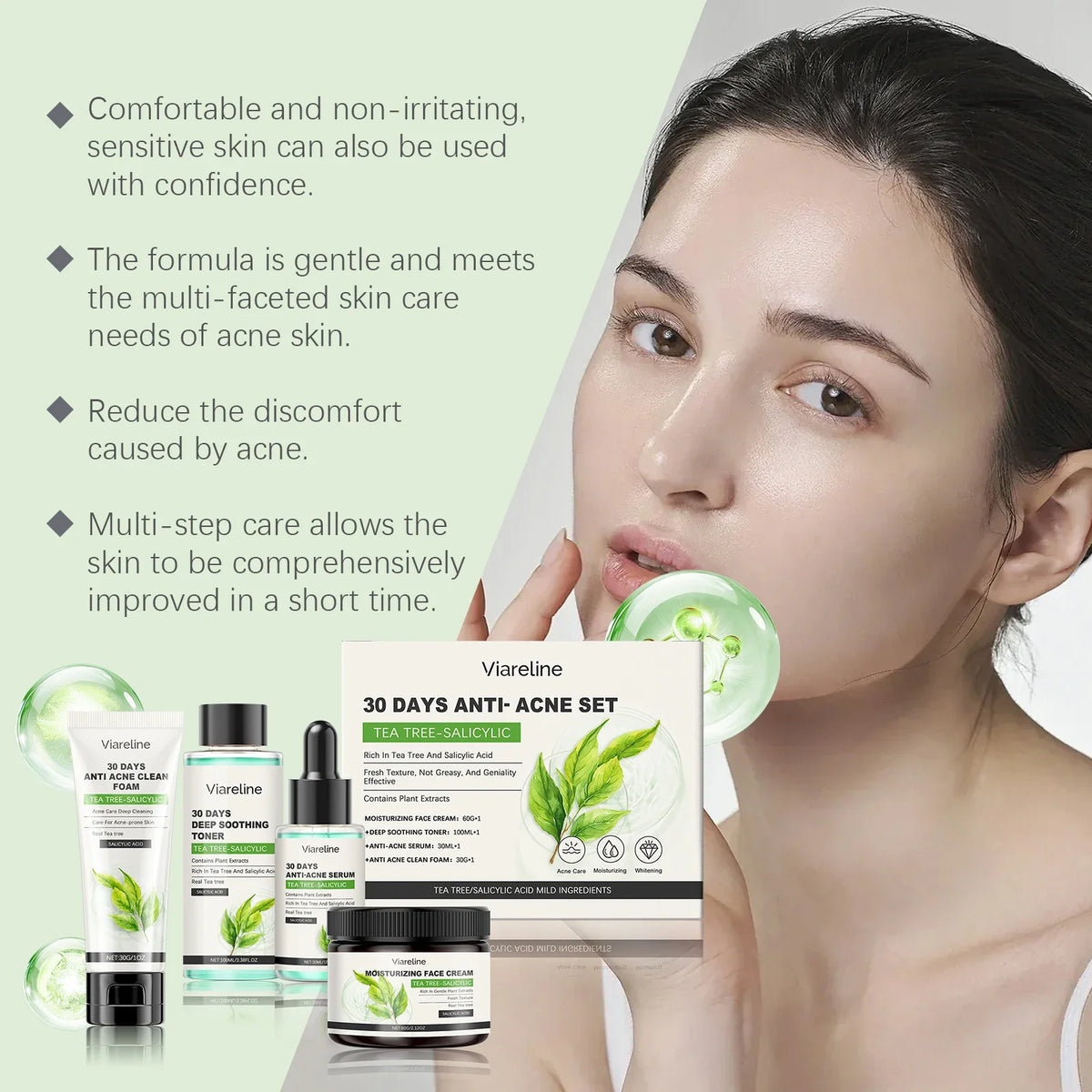Viareline Salicylic Acid Acne Skin Care Set – 4-Piece Kit