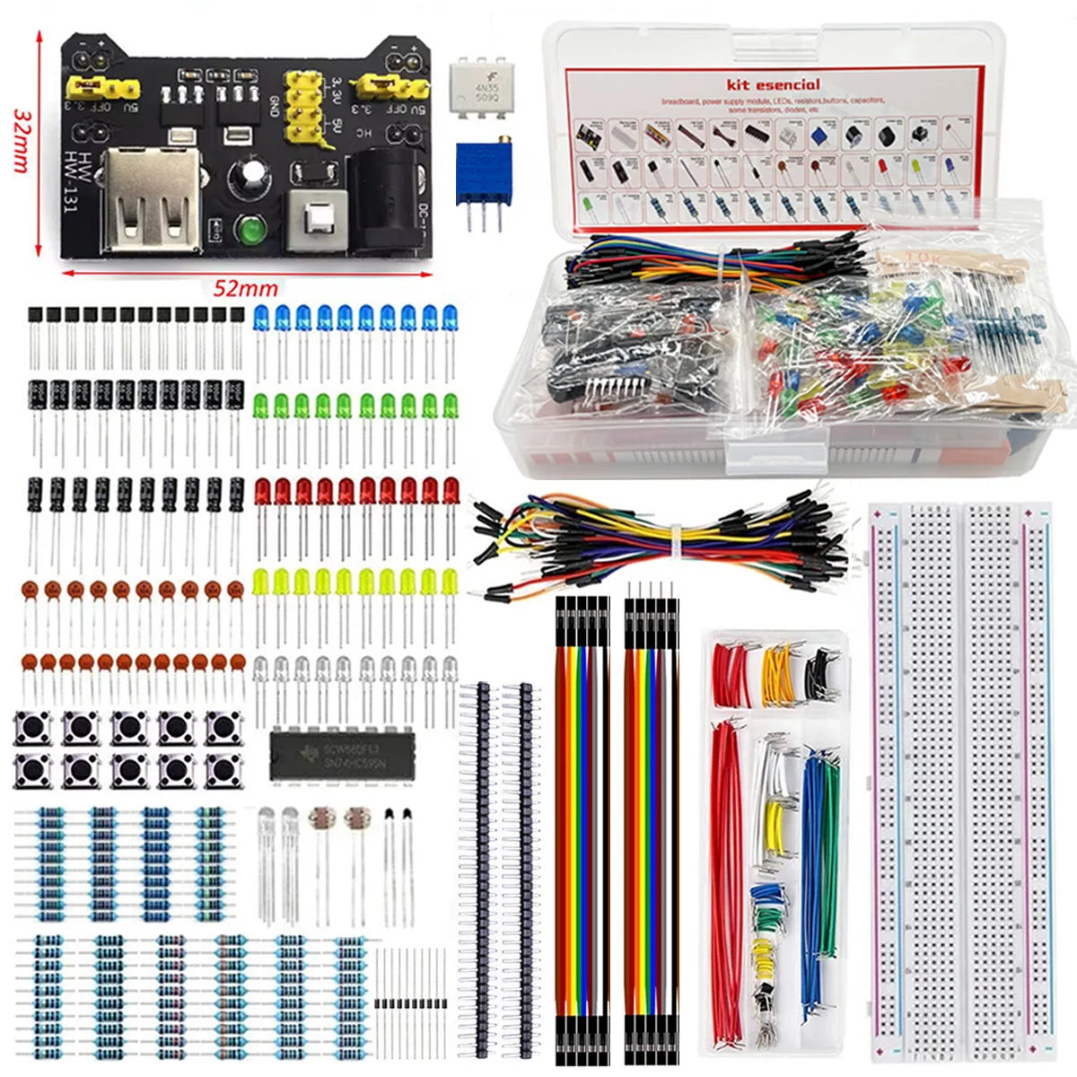 830-Hole Breadboard Starter Kit – LED, Resistor & Components