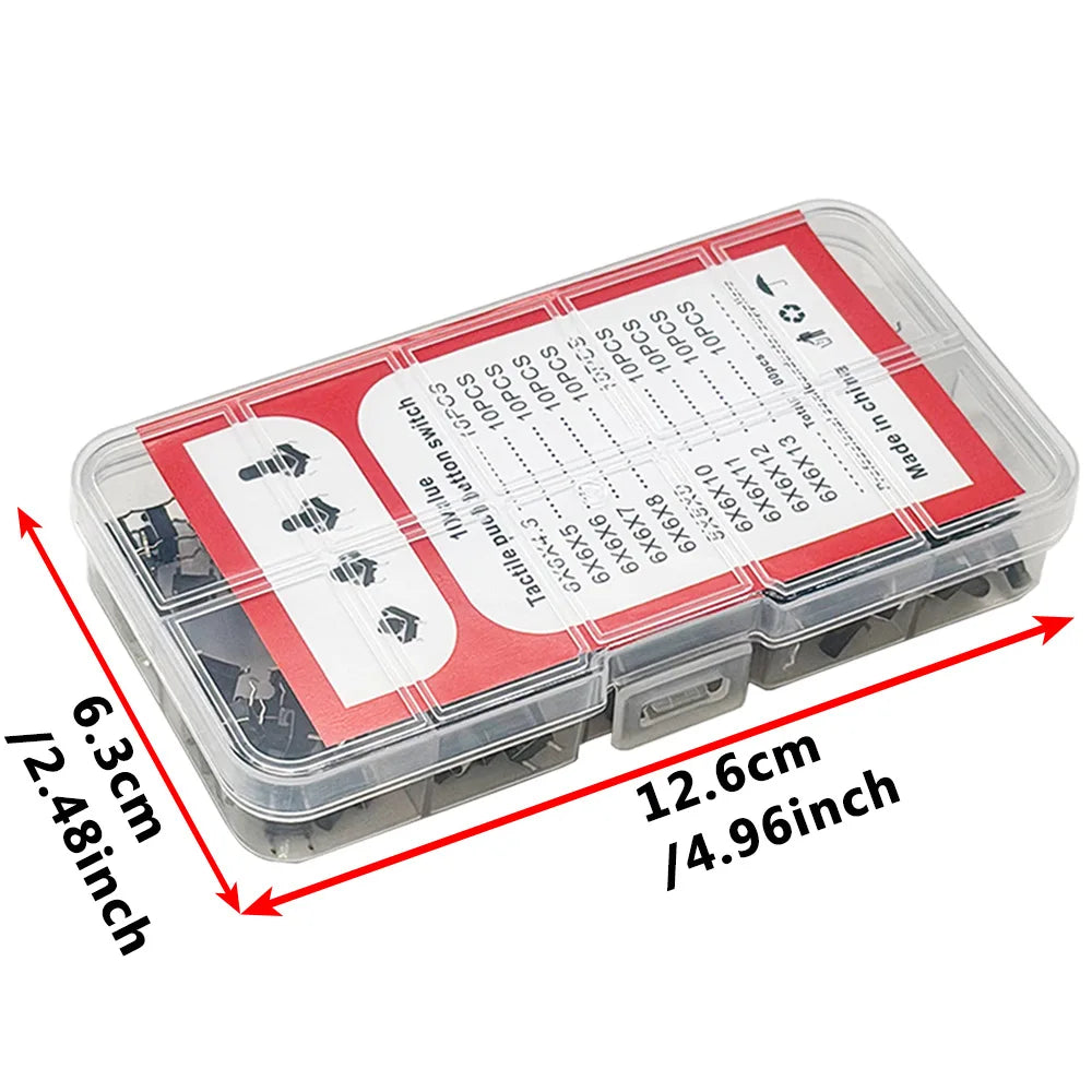 100PCS 6x6 Tactile Push Button Switch Kit – 10 Types DIY Set
