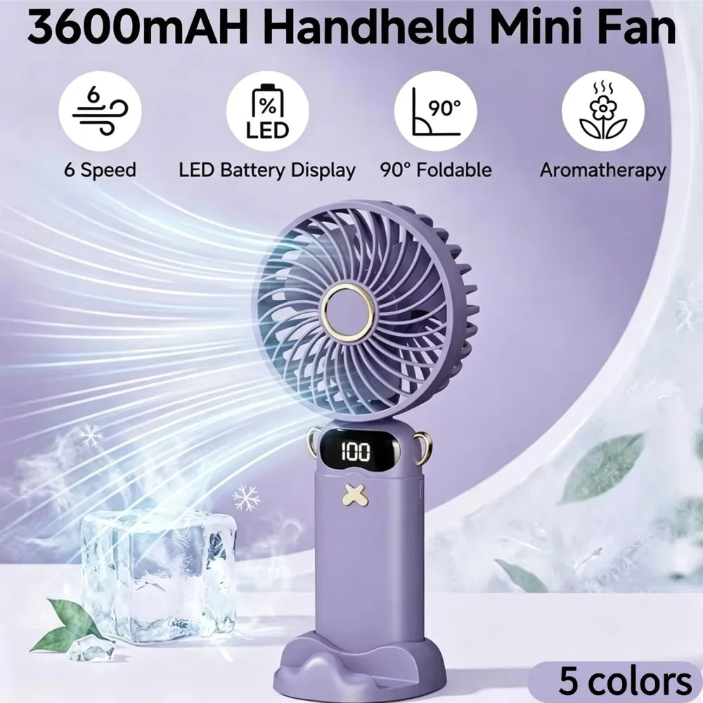 Portable Handheld Mini Fan 6 Speed 90 Foldable LED Digital Display
