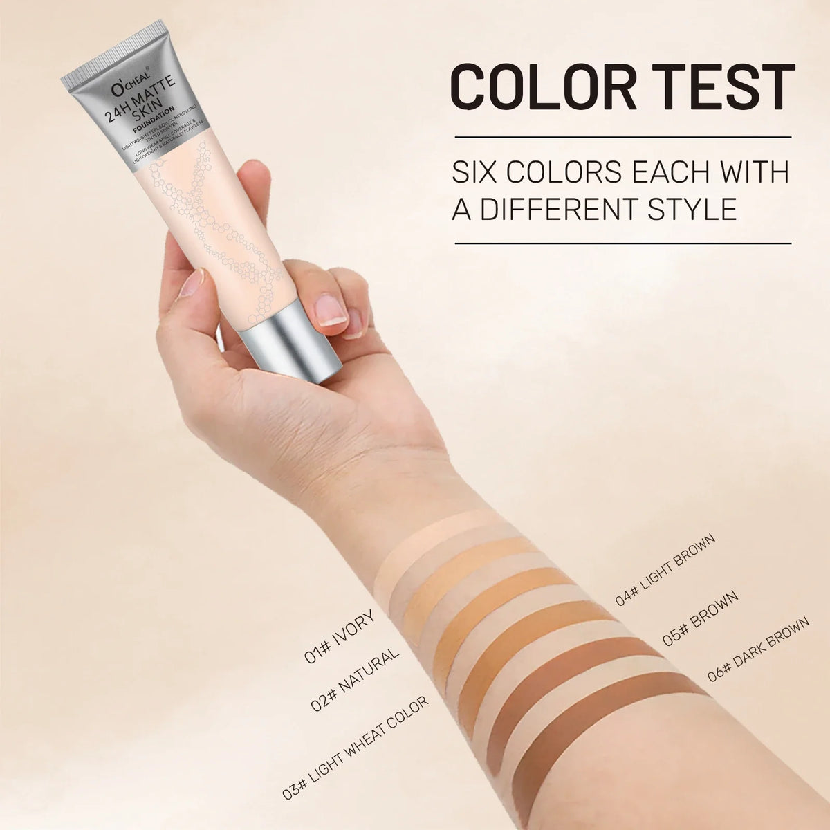 O'Cheal 6-Shade Matte Liquid Foundation & Concealer Cream 30ml