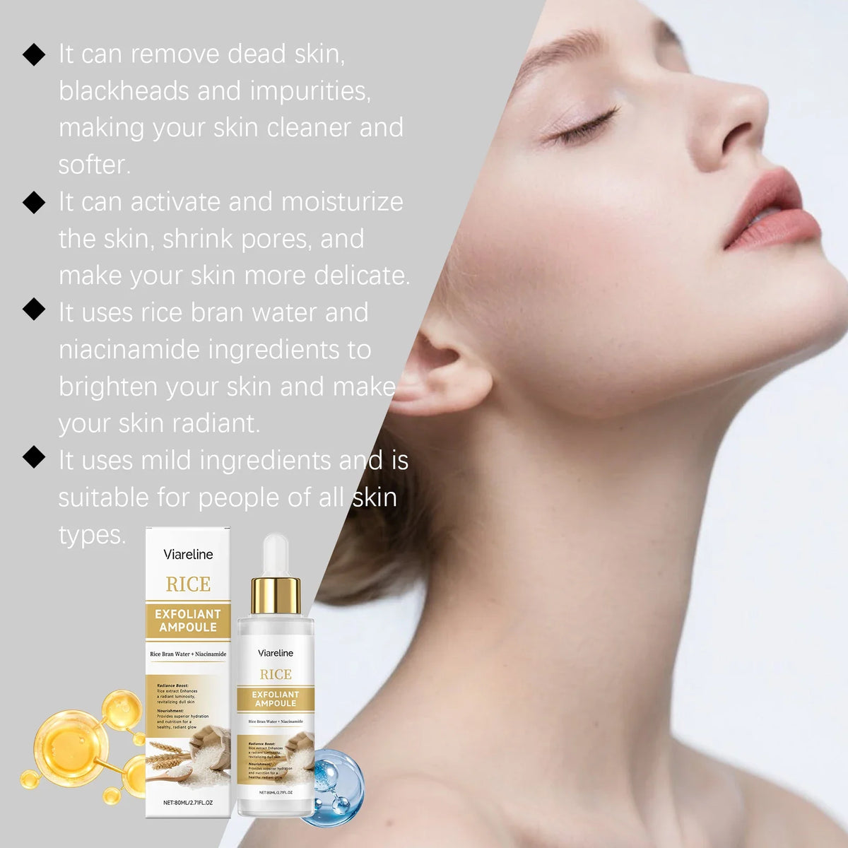 Viareline Rice Bran Facial Exfoliating Serum 80ml – Pore Refining