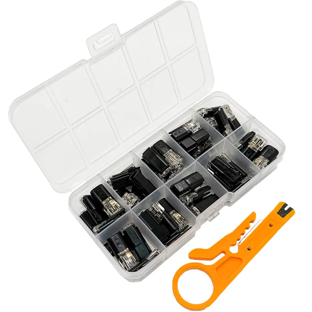 50pcs LED 2-Pin Solderless Cable Buckle Connector with Box