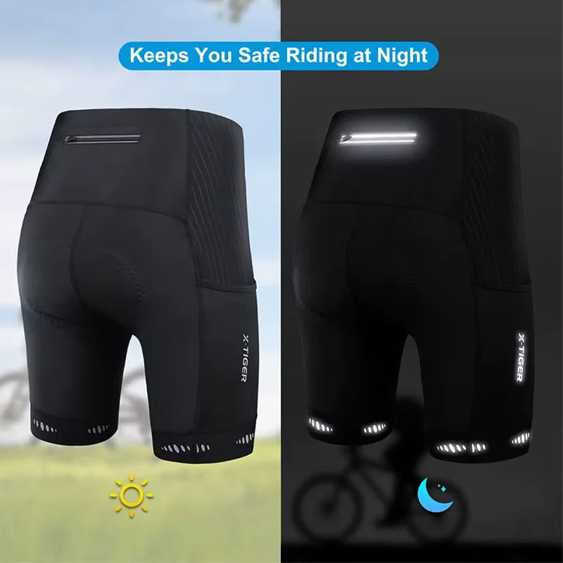 X-TIGER Men's 5D Padded Cycling Shorts – 3 Pockets & UV Guard