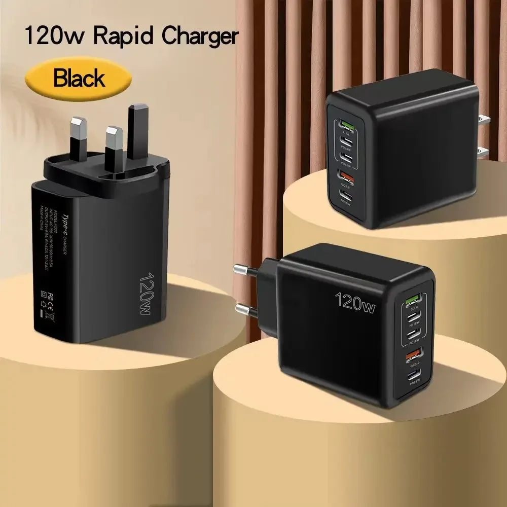 120W 5-Port USB-C PD Fast Wall Charger | Quick Charge 3.0