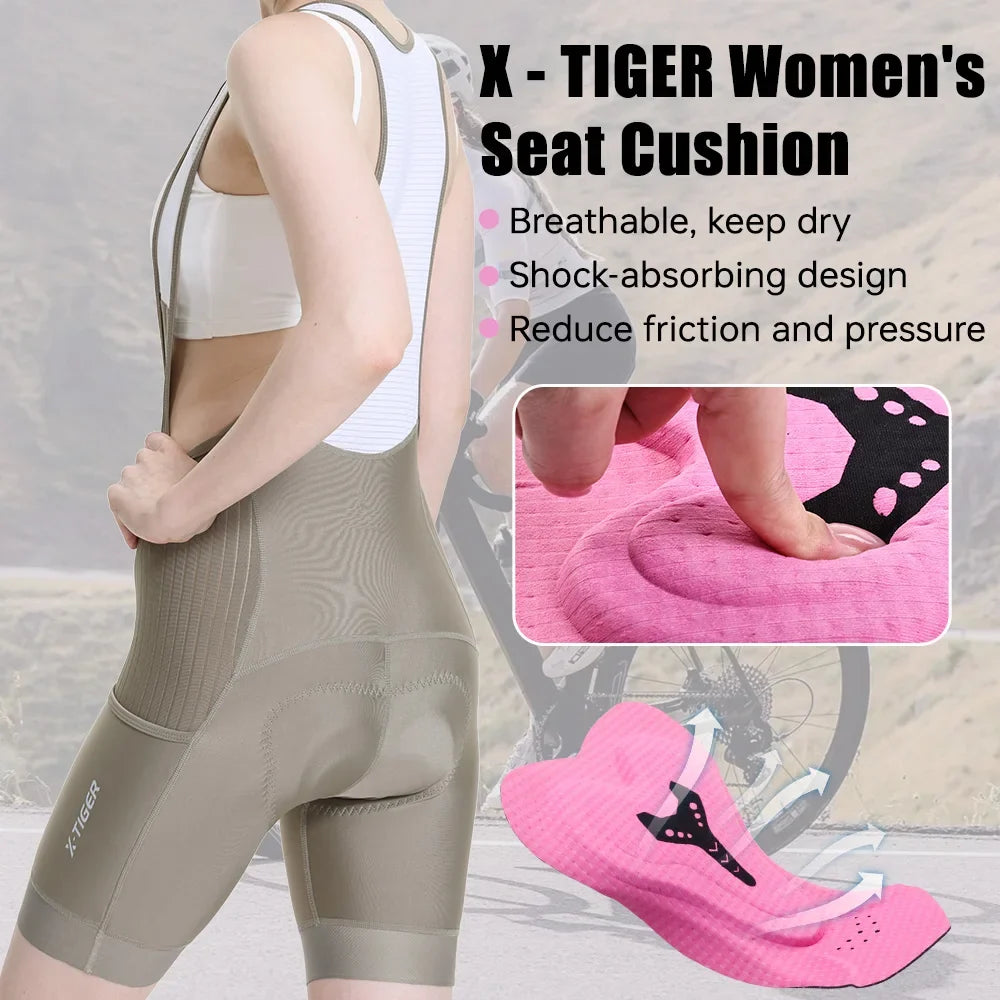 X-TIGER Women's 5D Padded Cycling Bib Shorts | UV Protection
