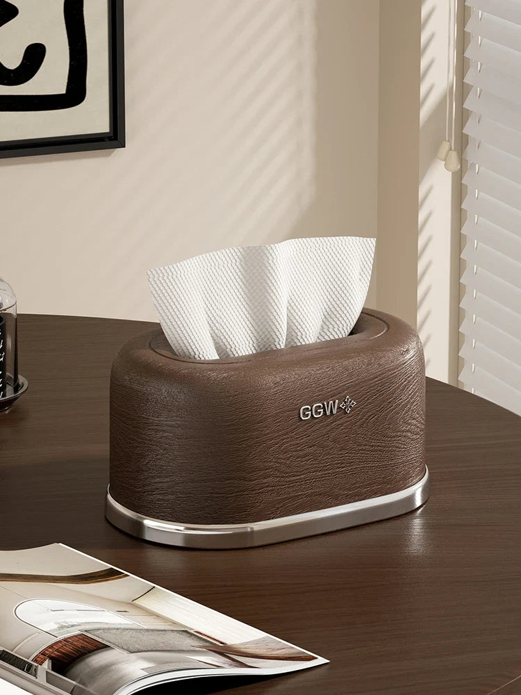 Wood-grain Design Plastic Tissue Box Desktop Holder Perfect As Home