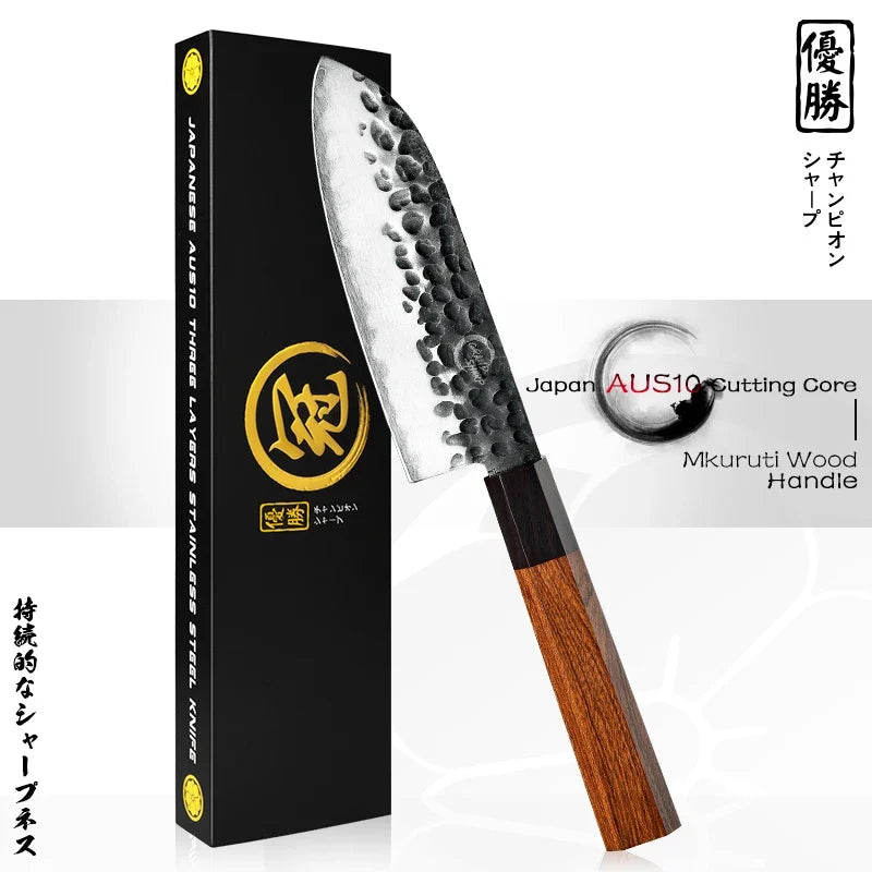 Grandsharp 5" Santoku Knife – AUS-10 Steel & Wooden Saya Box