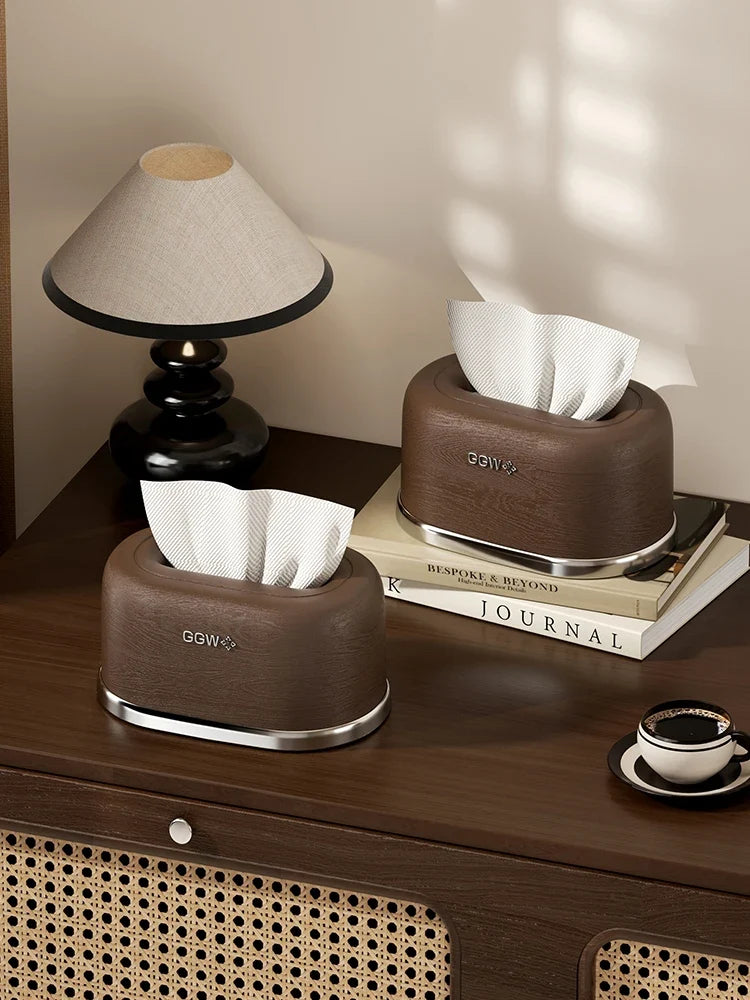 Wood-grain Design Plastic Tissue Box Desktop Holder Perfect As Home