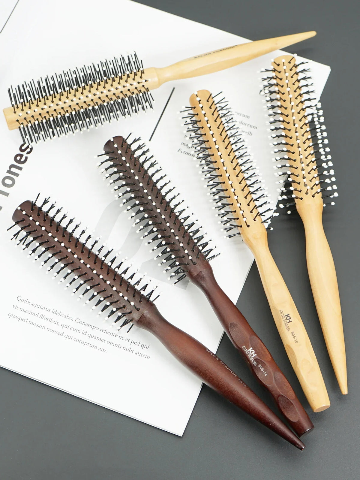 Natural Wood Round Barrel Hair Comb – Anti-Static Brush