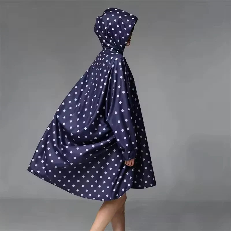 Unisex Zip-Up Rain Poncho | Polka Dot Waterproof Outdoor Coat