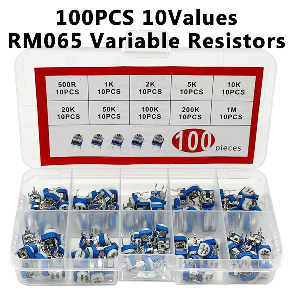 100Pcs RM065 Variable Resistor Kit – 10 Values 500R–1M