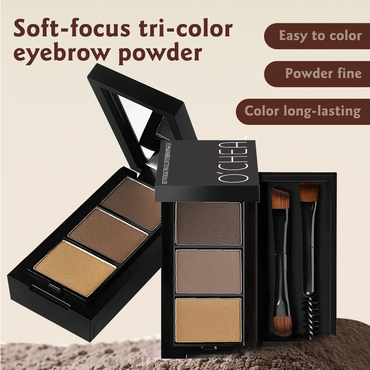 O'Cheal 3-Color Waterproof Eyebrow Powder Palette with Brush