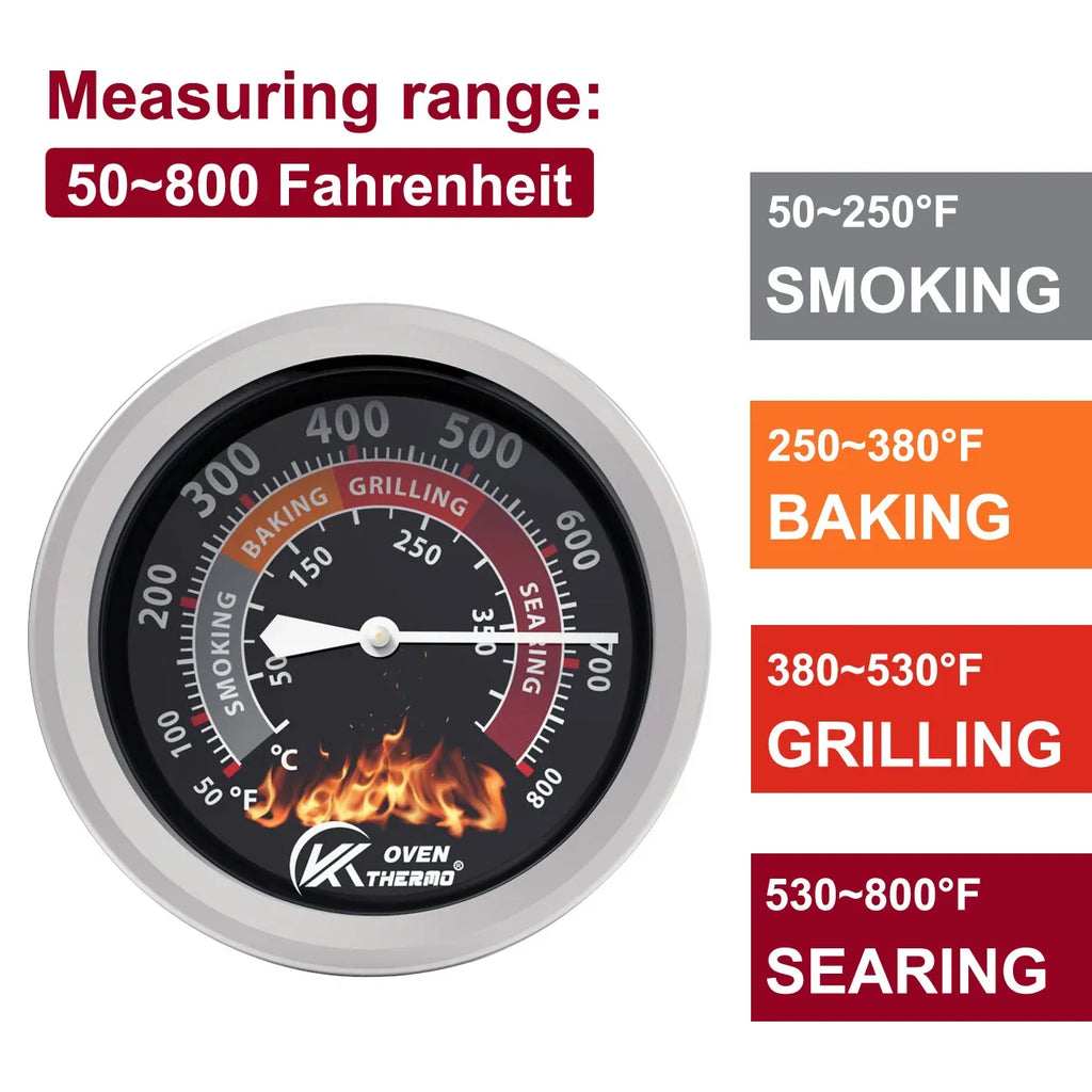 BBQ Grill Thermometer – Dual Scale 50–800°F Oven Temp Gauge