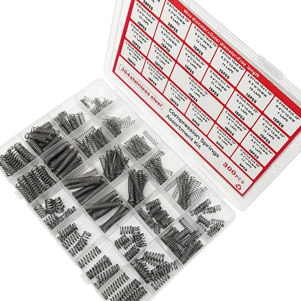 300PCS Stainless Steel Compression Spring Kit – 24 Sizes