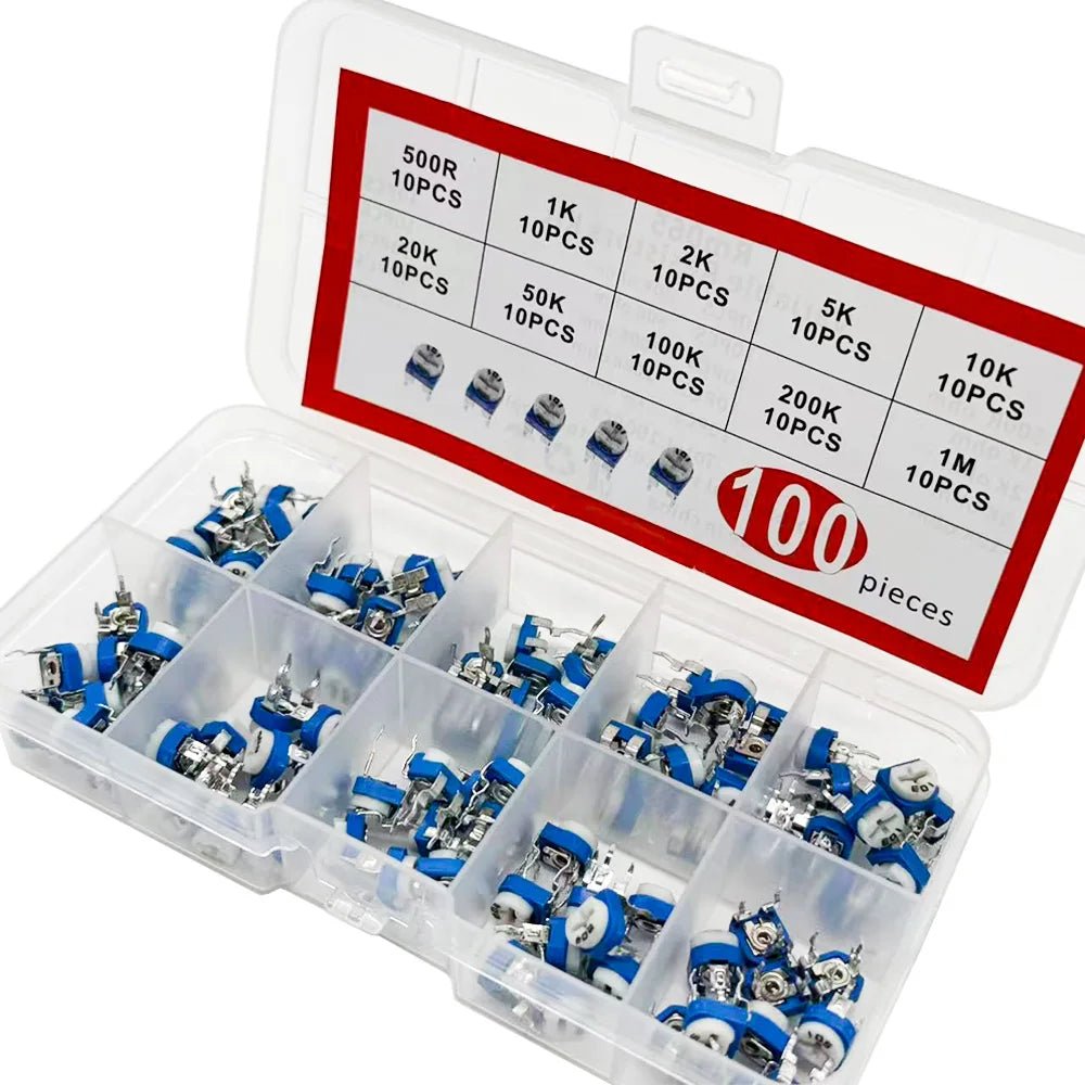 100Pcs RM065 Variable Resistor Kit – 10 Values 500R–1M