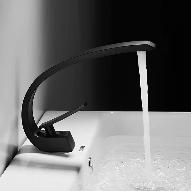 Nordic Brushed Black Waterfall Bathroom Faucet | Single Hole