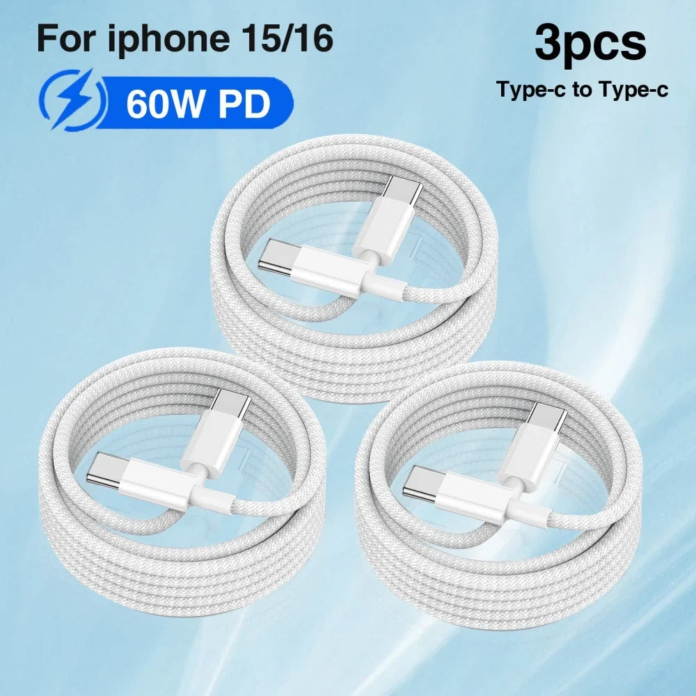 PD 60W USB-C to USB-C Fast Charging Cable | 1–3 Pack