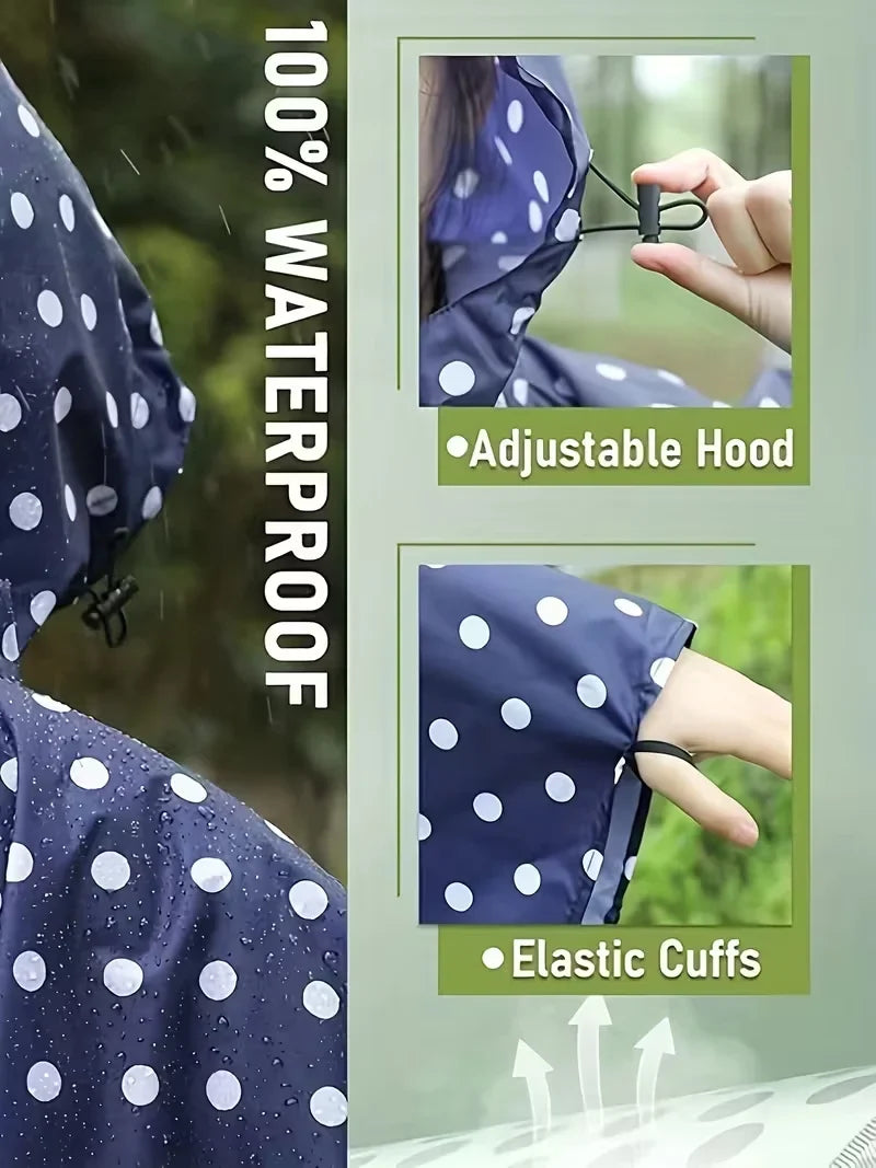 Unisex Zip-Up Rain Poncho | Polka Dot Waterproof Outdoor Coat