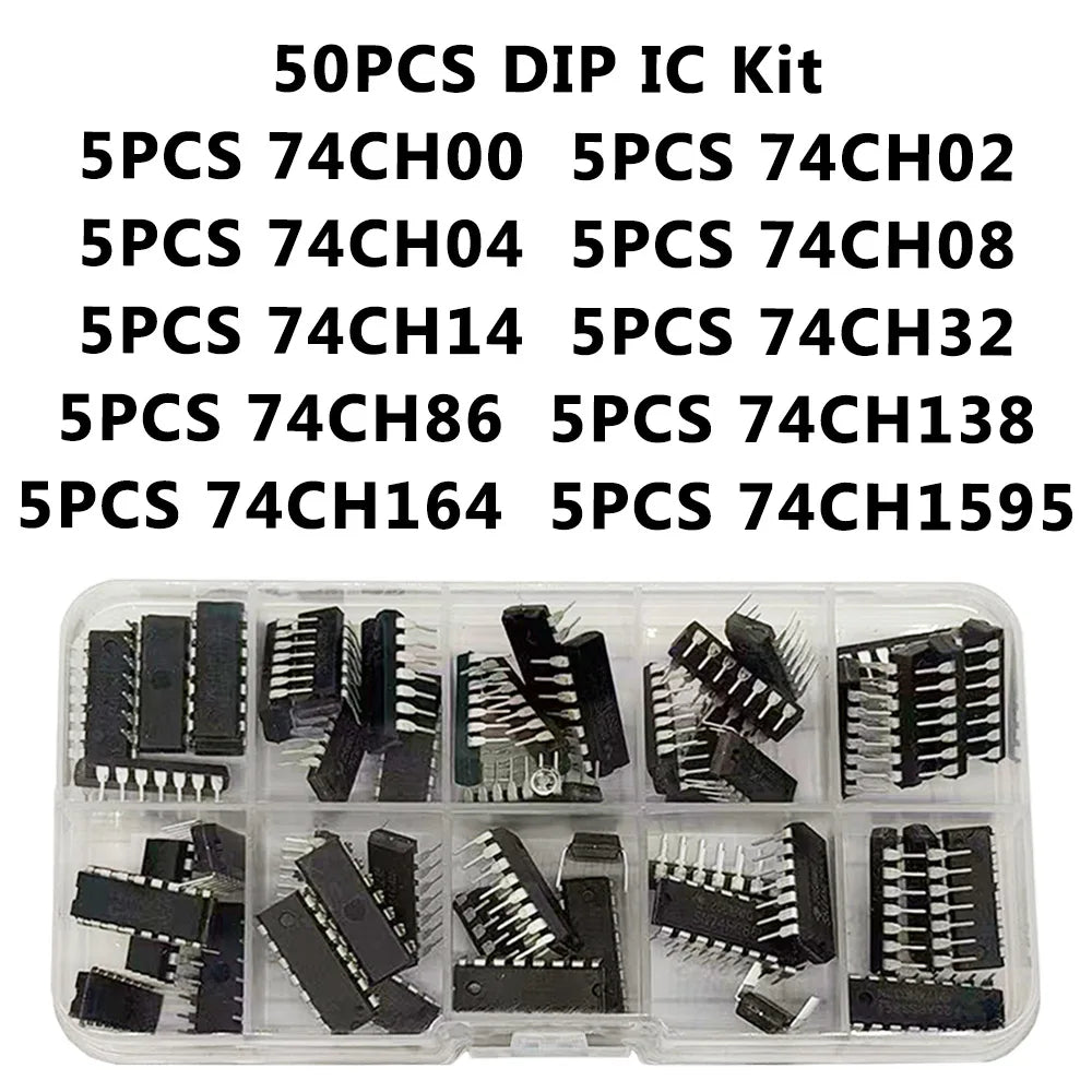 50PCS 74HC DIP IC Kit – 10 Logic Gate ICs for Electronics