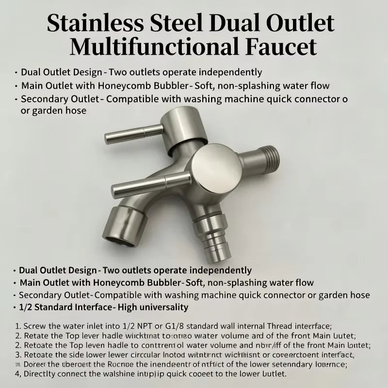 Dual Spout Faucet – Double Outlet for Laundry & Washer