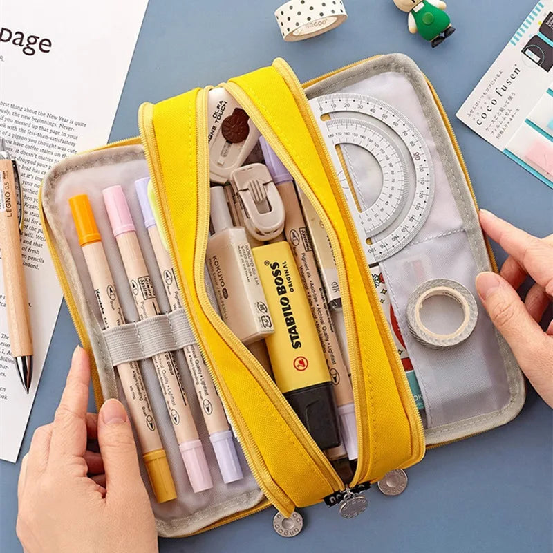 Large Pencil Case Big Capacity Storage Bag Double-side Open Student