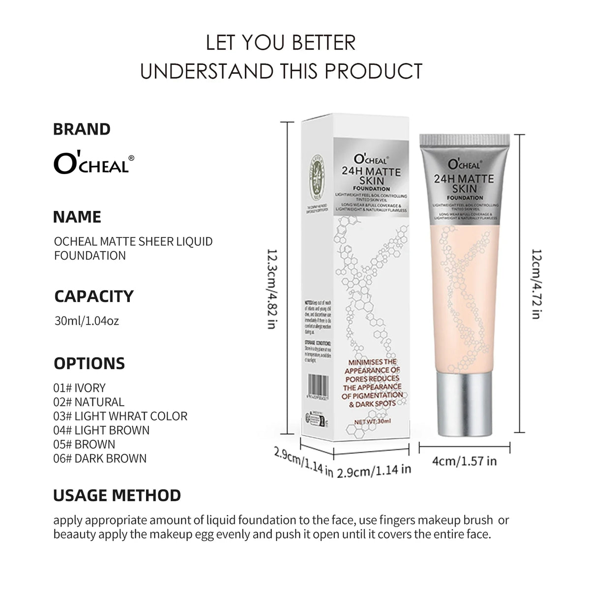 O'Cheal Matte Liquid Foundation – 6 Shades, Concealer & Contour