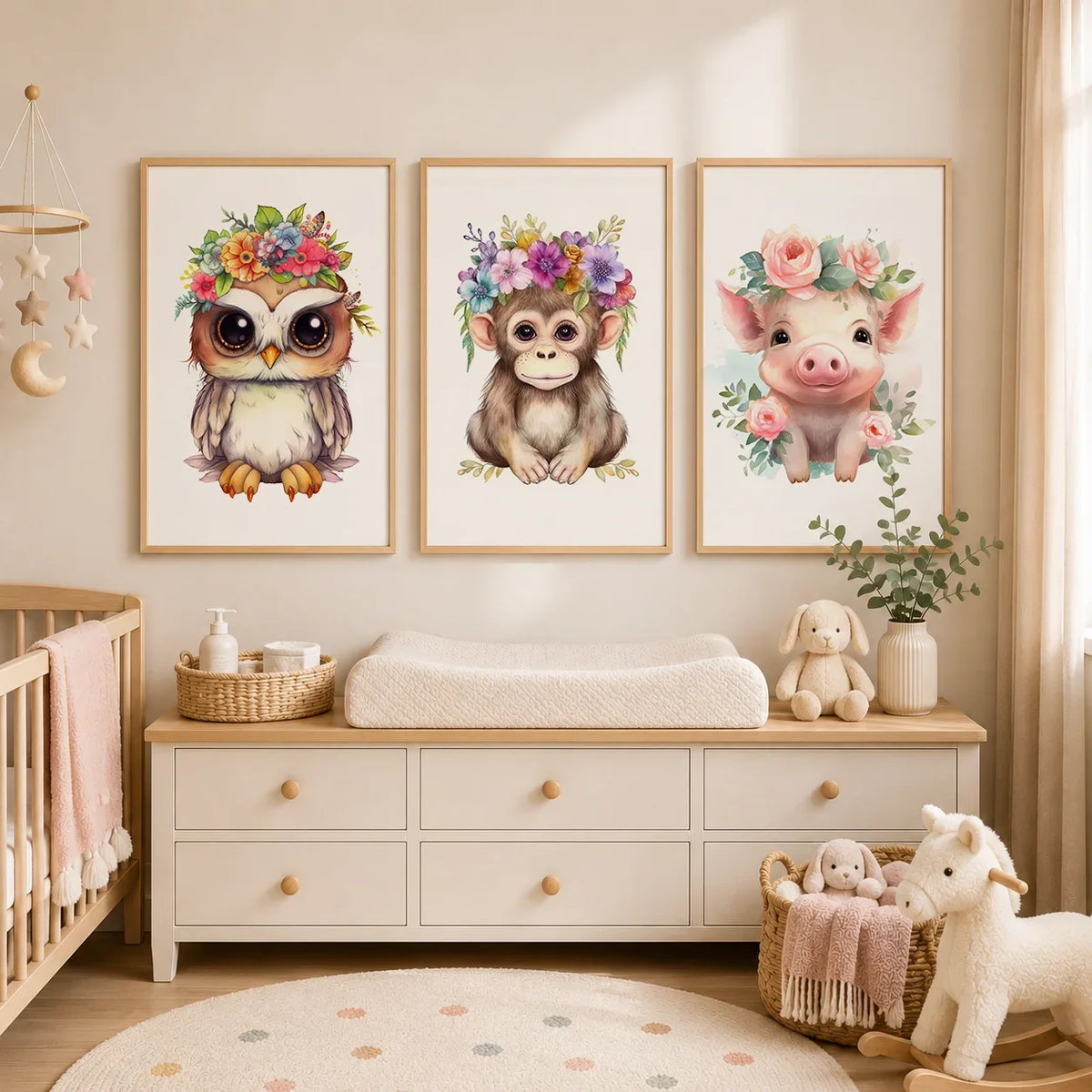Nursery Animal Canvas Wall Art – Otter Lion Monkey Kids Room