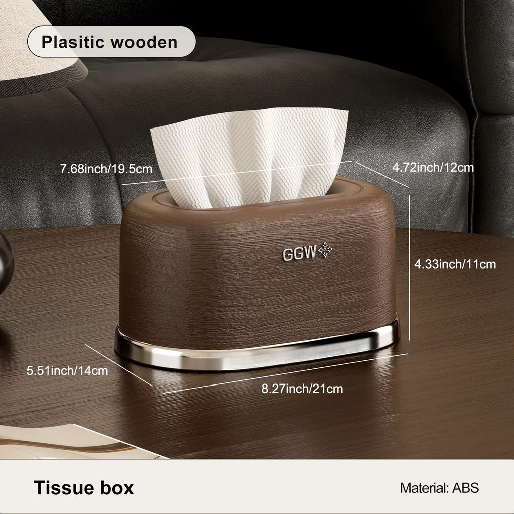 Wood-grain Design Plastic Tissue Box Desktop Holder Perfect As Home