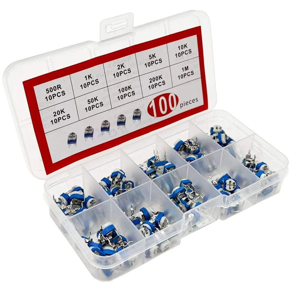 100Pcs RM065 Variable Resistor Kit – 10 Values 500R–1M