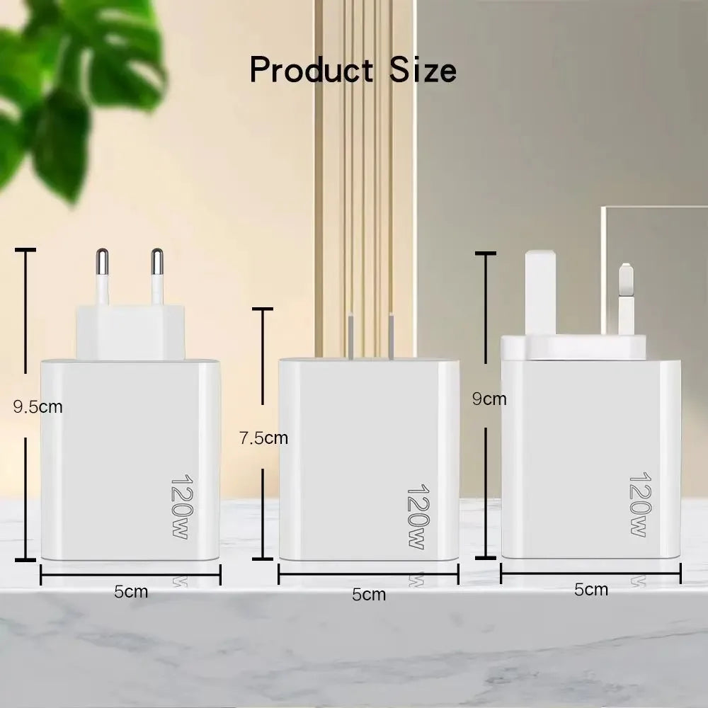 120W 5-Port USB-C PD Fast Wall Charger | Quick Charge 3.0