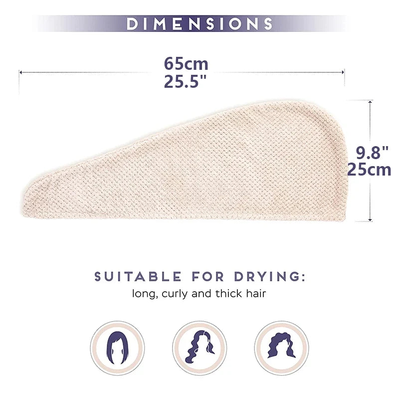 Absorbent Hair Towel Wrap with Button Closure – 9.8"×25.5"