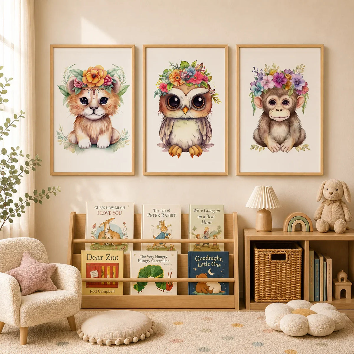 Nursery Animal Canvas Wall Art – Otter Lion Monkey Kids Room