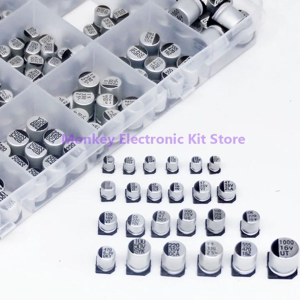 400PCS SMD Electrolytic Capacitor Kit – 24 Values 1µF–1000µF