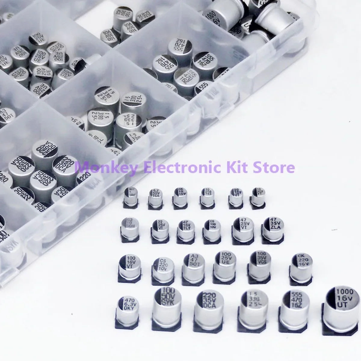 400PCS SMD Electrolytic Capacitor Kit – 24 Values 1µF–1000µF
