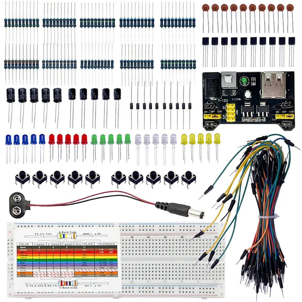 830-Hole Breadboard Kit – Arduino UNO R3, LED & Resistors