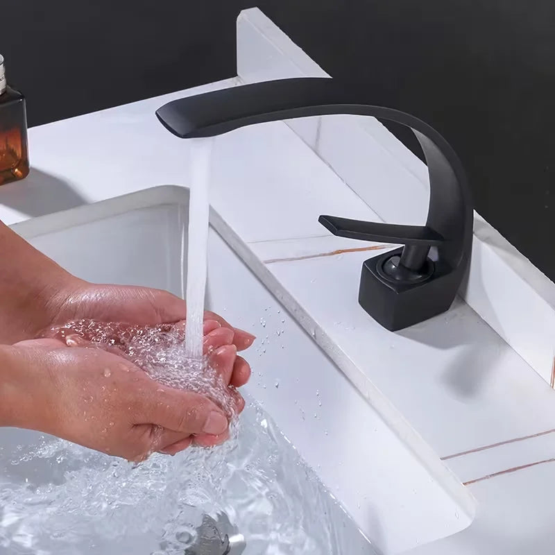 Nordic Brushed Black Waterfall Bathroom Faucet | Single Hole