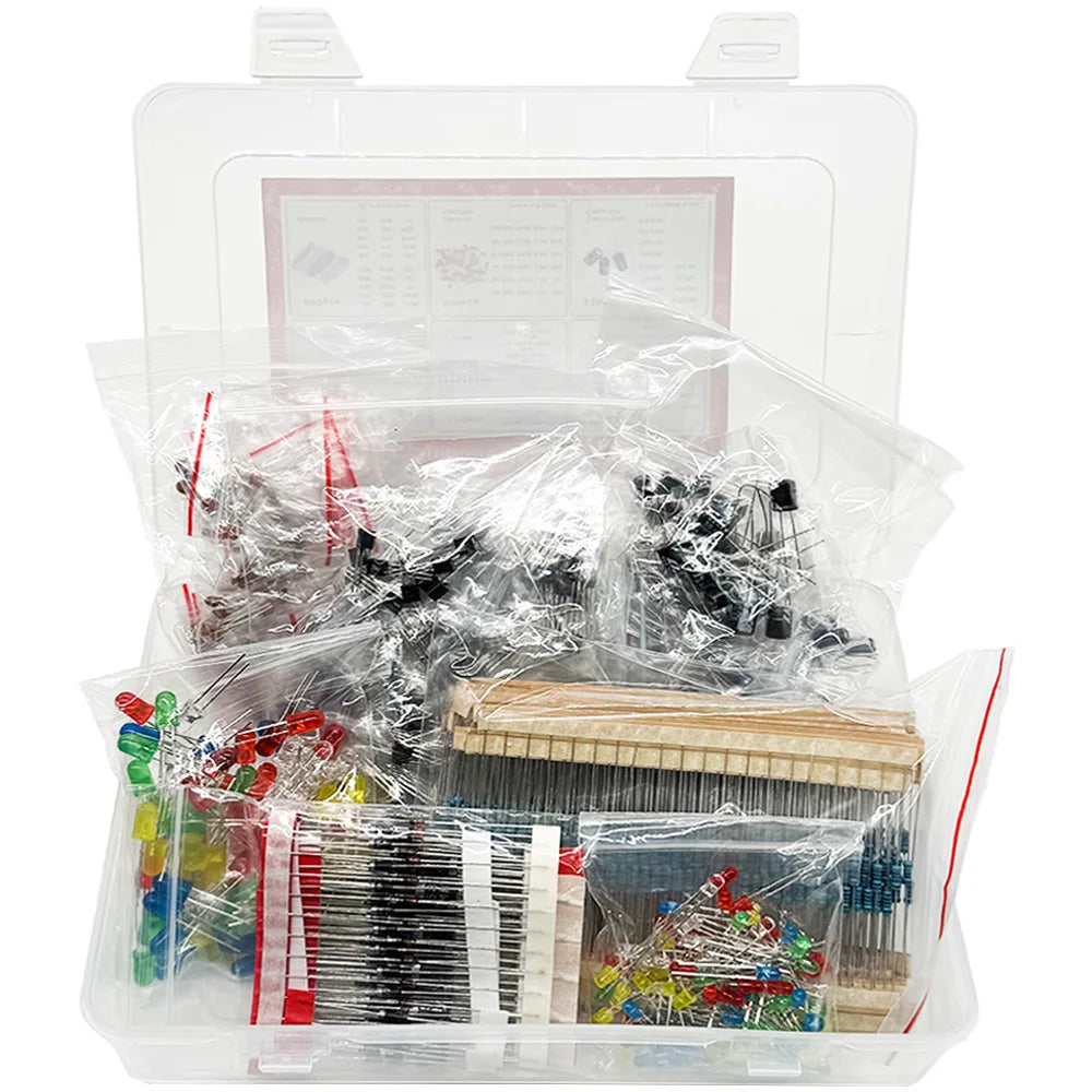 1500 Pcs Electronic Components Kit – LEDs, Resistors & Capacitors